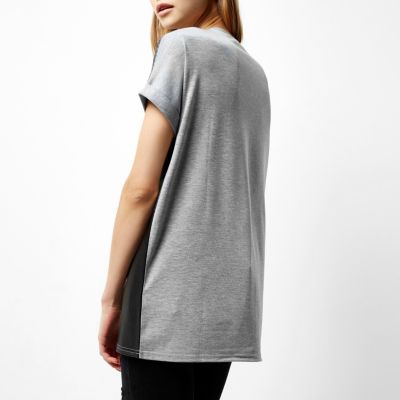 Grey textured colour block boyfriend T-shirt